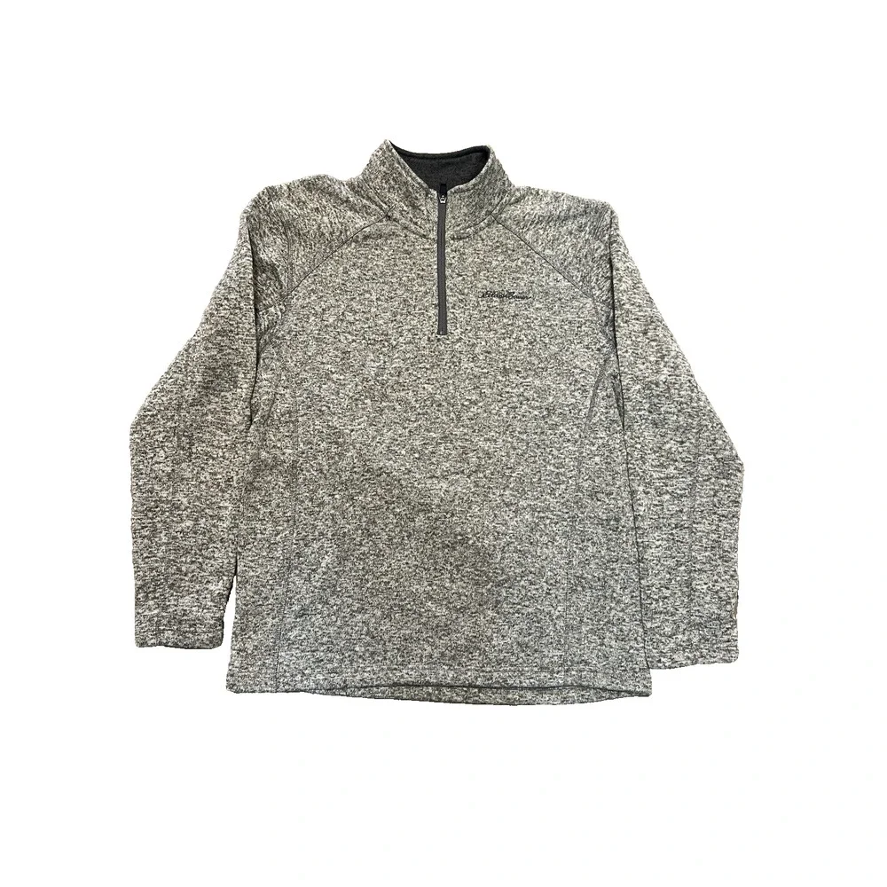 Eddie Bauer Sweater Mens Large Heather Gray Fleece 1/4 Zip Mock Neck Pullover - Picture 6 of 8
